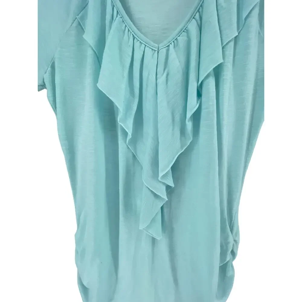 Lena Light Blue Ruffled Short Sleeve Blouse Women's Size Small
